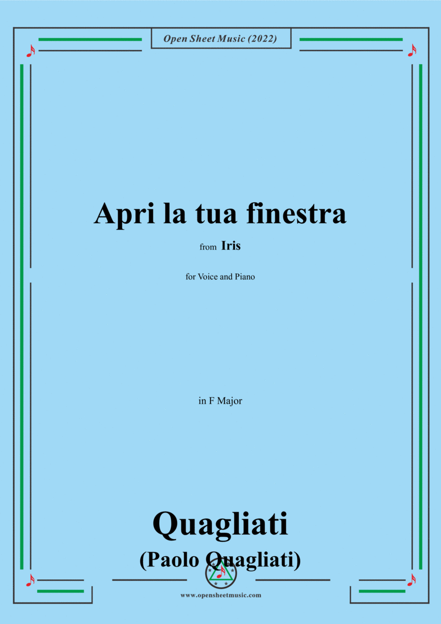 Quagliati-Apri la tua finestra,in F Major,from Iris,for Voice and Piano Voice Solo scores gallery preview page 1