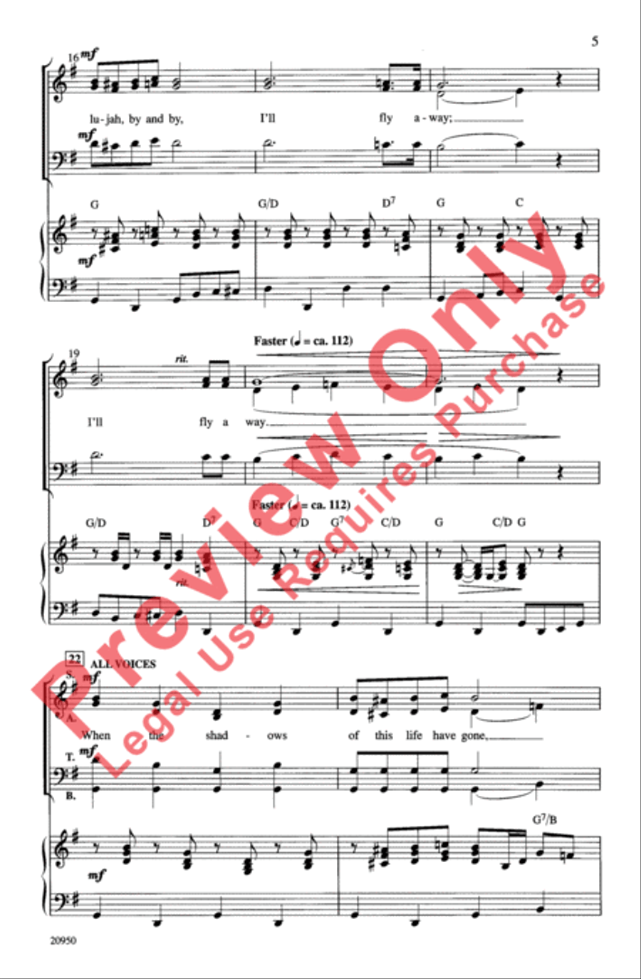 Fly Away Medley 4-Part scores gallery preview page 5