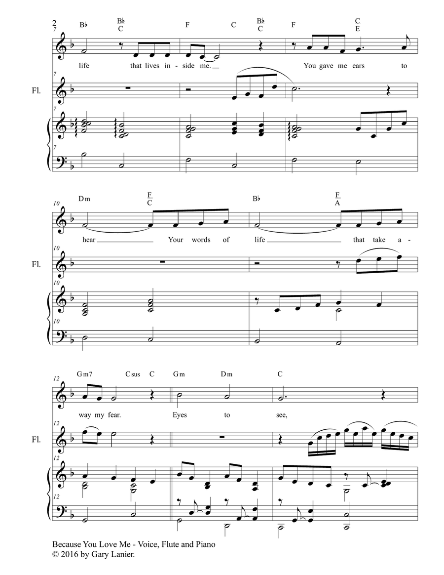Gary Lanier: BECAUSE YOU LOVE ME (Worship - For Voice, Flute and Piano) Flute scores gallery preview page 3