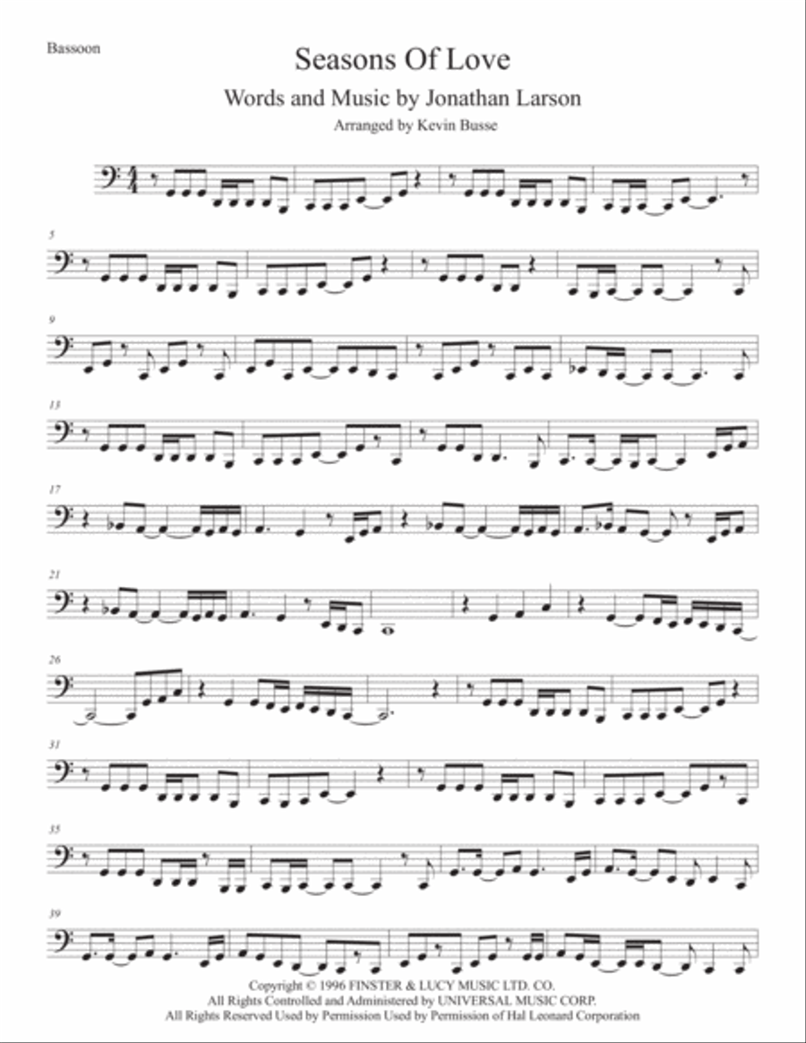 Seasons Of Love Bassoon Solo scores gallery preview page 1