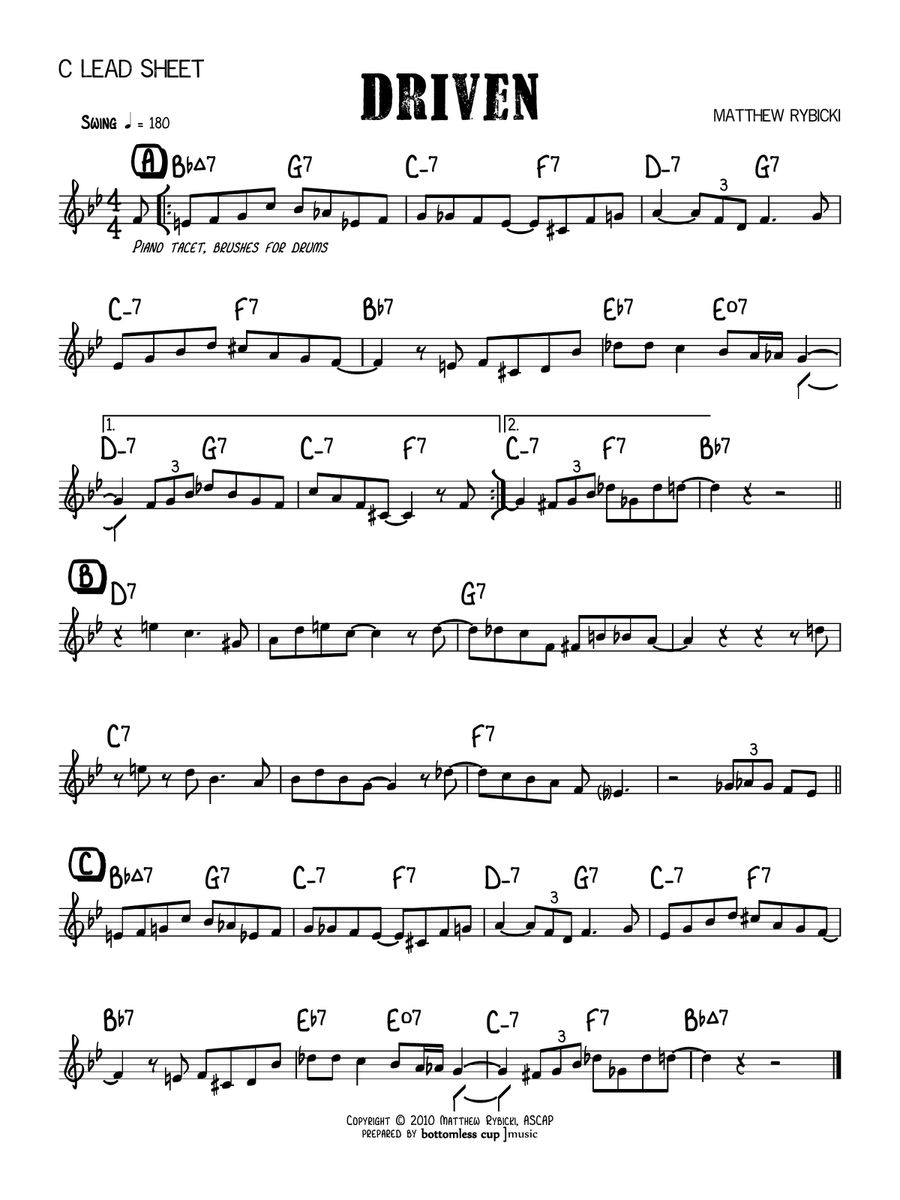 Driven (C Lead Sheet)