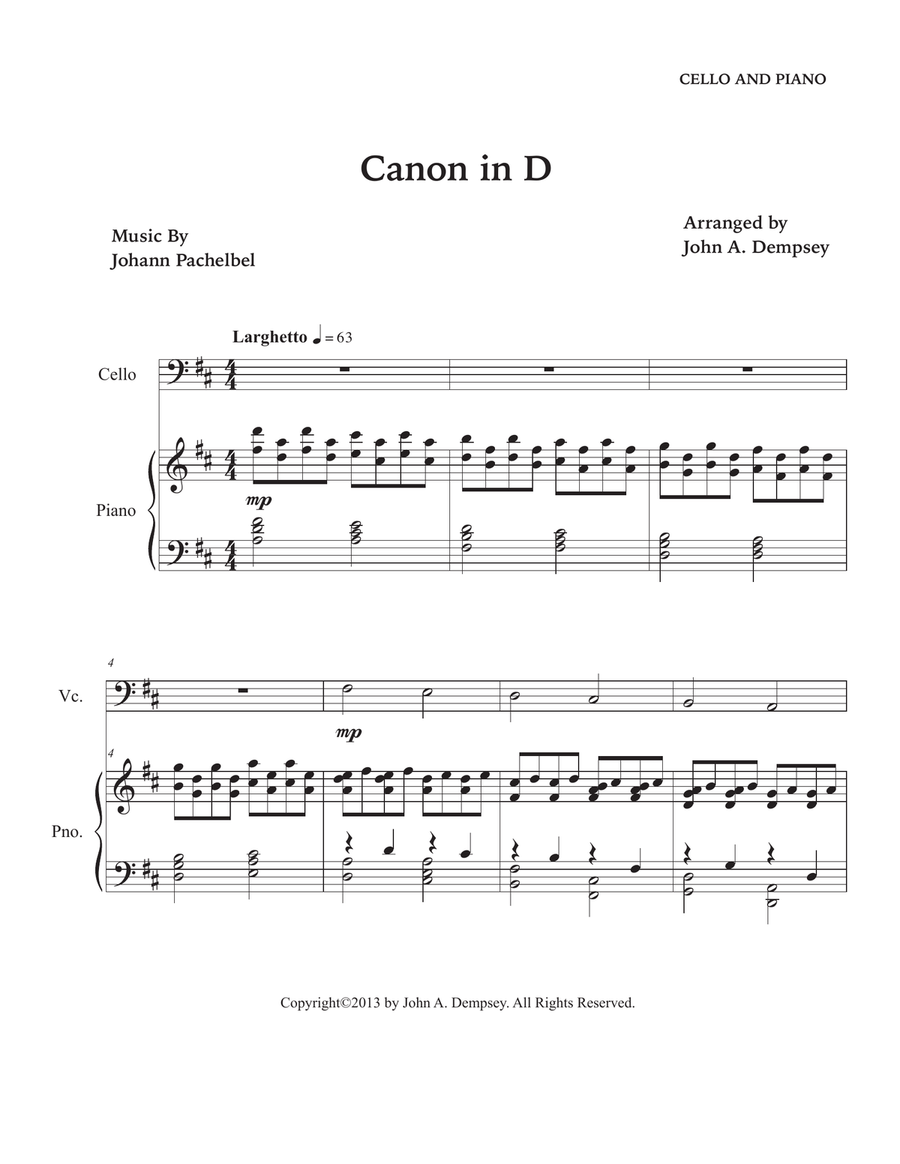 Canon in D (Cello and Piano) Piano scores gallery preview page 5