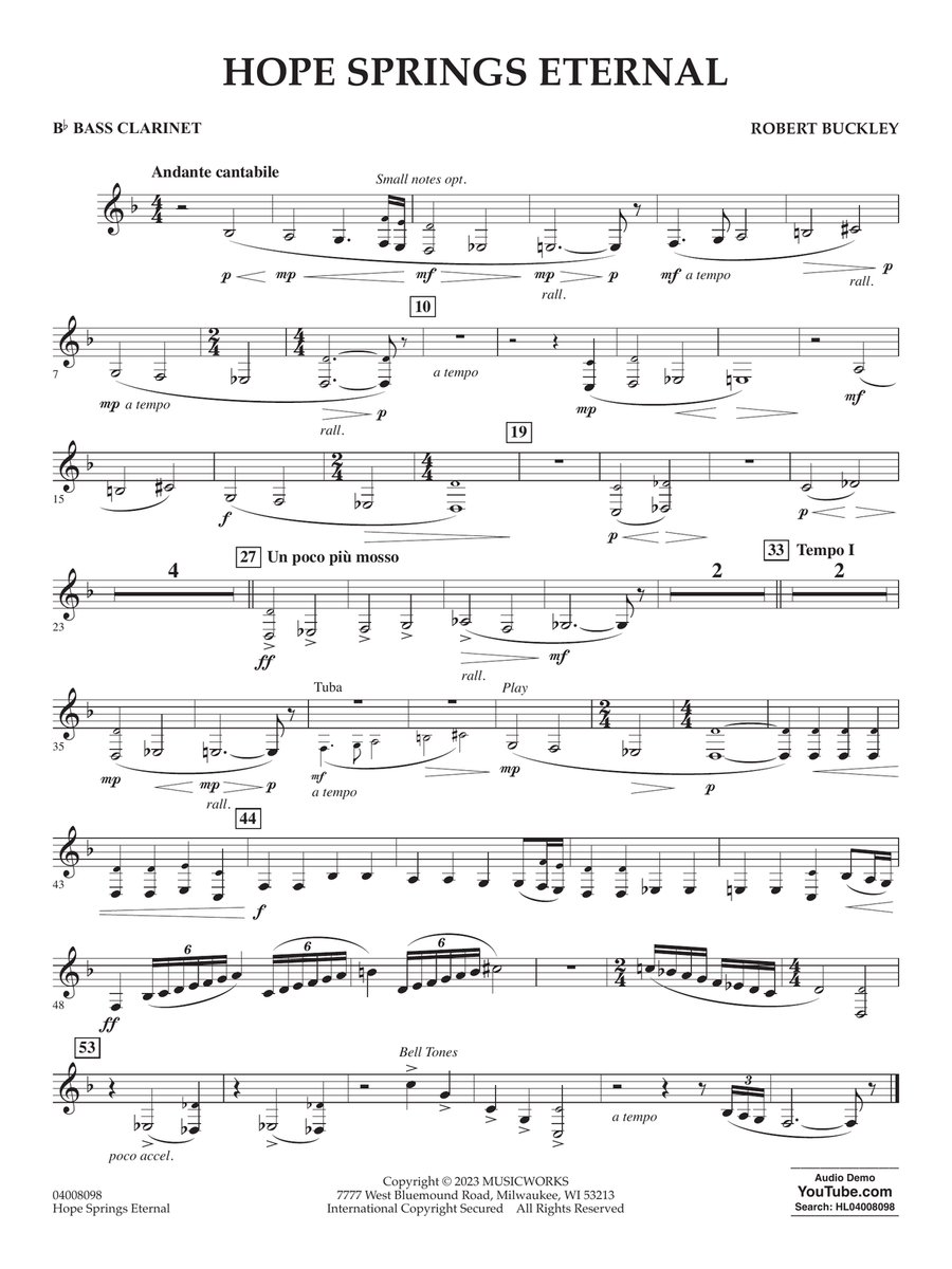Hope Springs Eternal - Bb Bass Clarinet Concert Band scores gallery preview page 1
