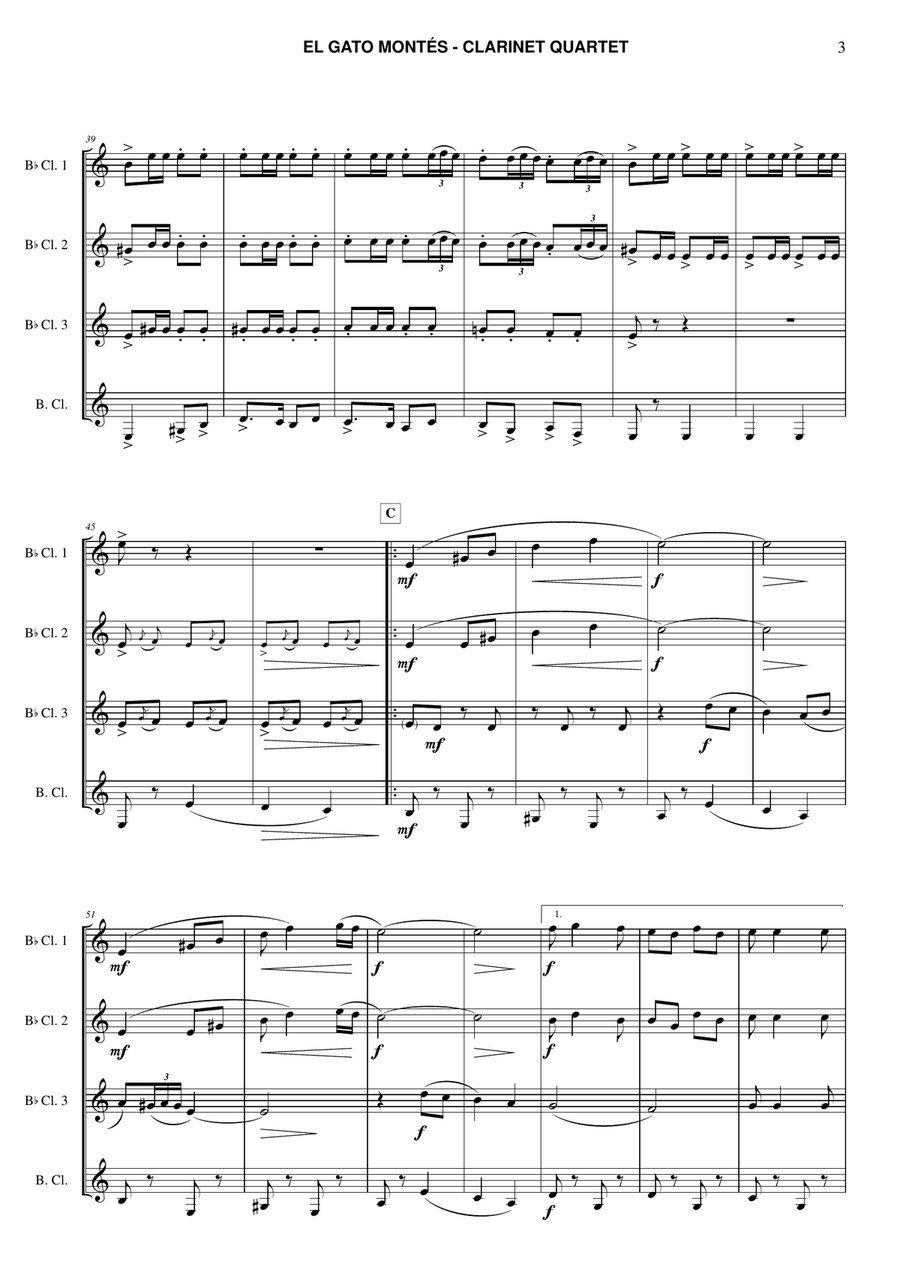 El Gato Montés for clarinet quartet Clarinet Quartet scores gallery preview page 3