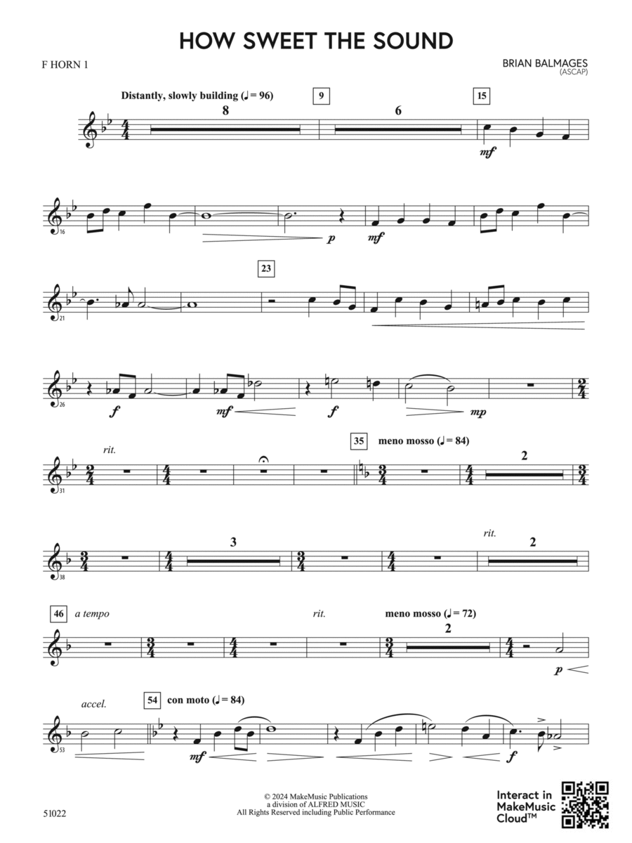 How Sweet the Sound: 1st F Horn Concert Band scores gallery preview page 1