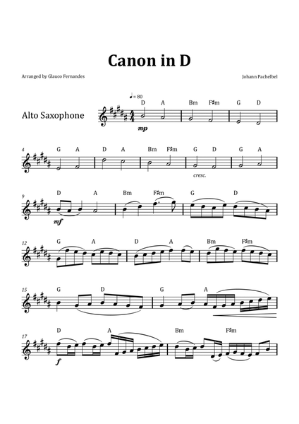 Canon by Pachelbel - Alto Saxophone & Chord Notation image number null