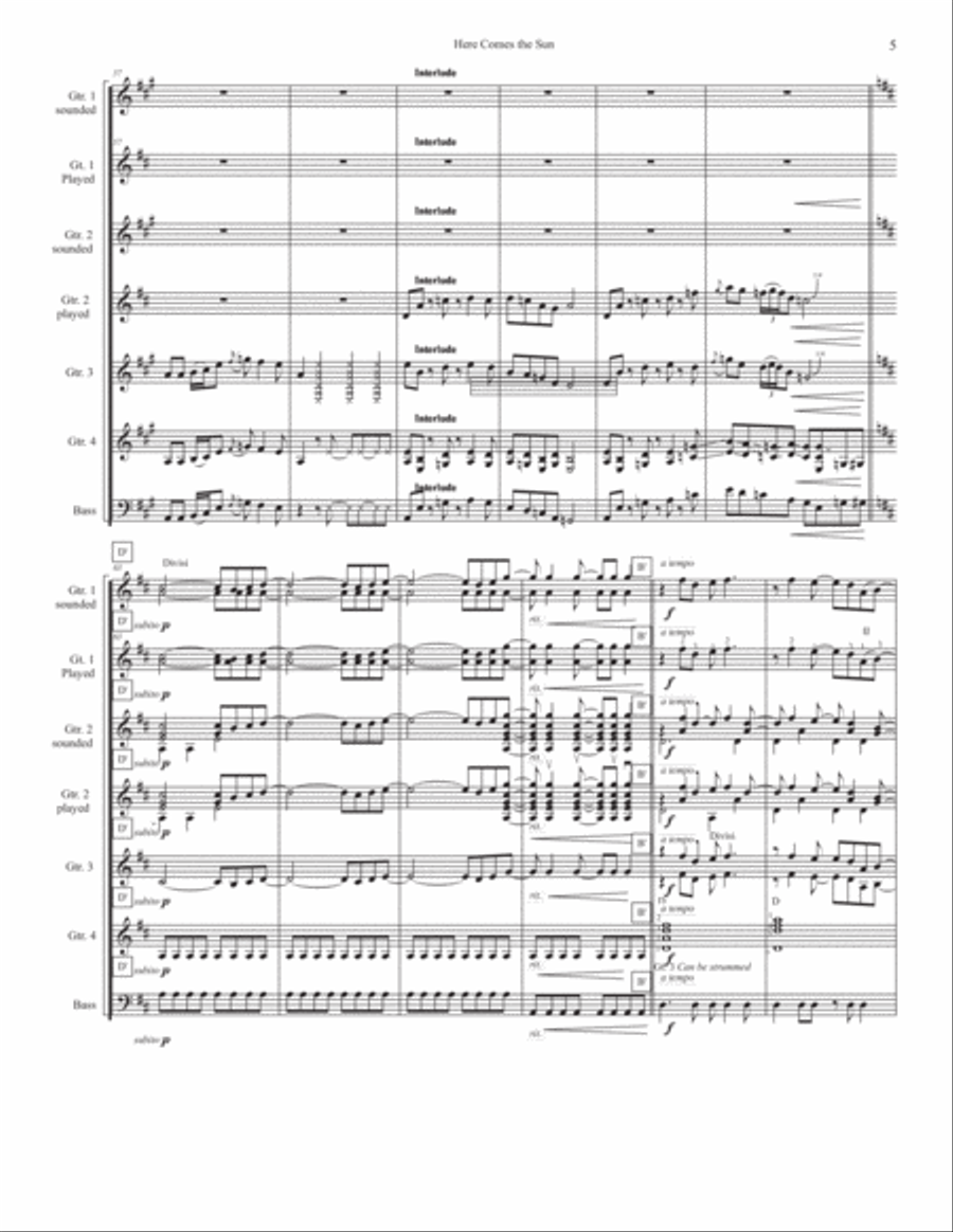 Here Comes The Sun Here Comes The Sun Guitar Ensemble scores gallery preview page 5