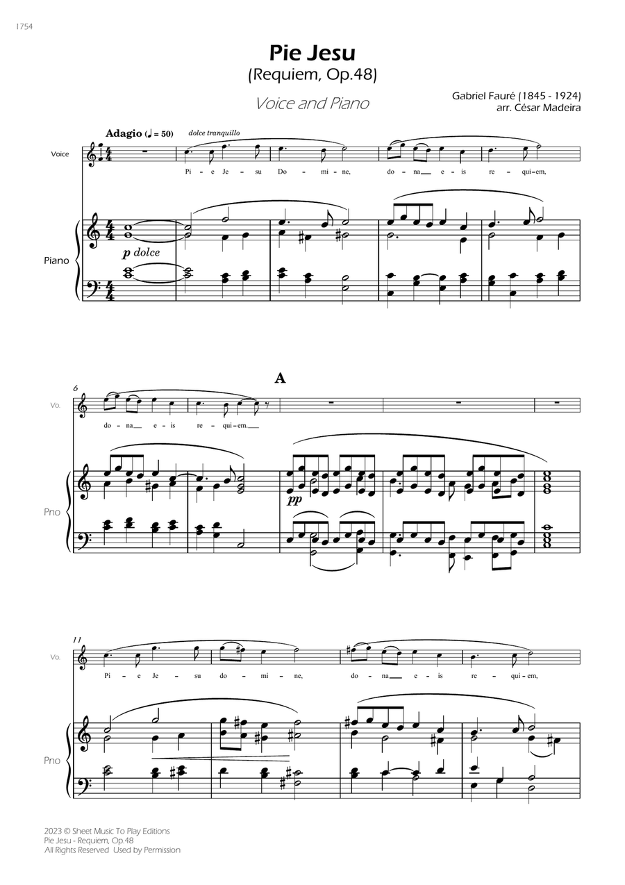 Pie Jesu (Requiem, Op.48) - Voice and Piano - C Major (Full Score and Parts) Piano, Vocal scores gallery preview page 3
