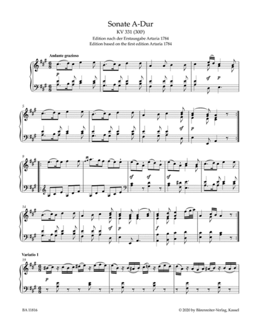Sonata for Piano in A major K. 331 (300i)