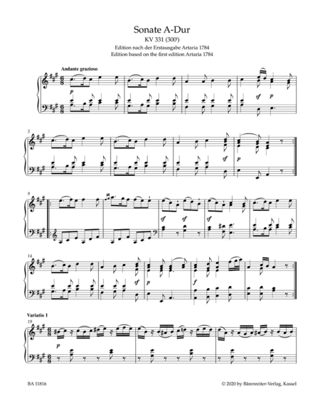 Sonata for Piano in A major K. 331 (300i)