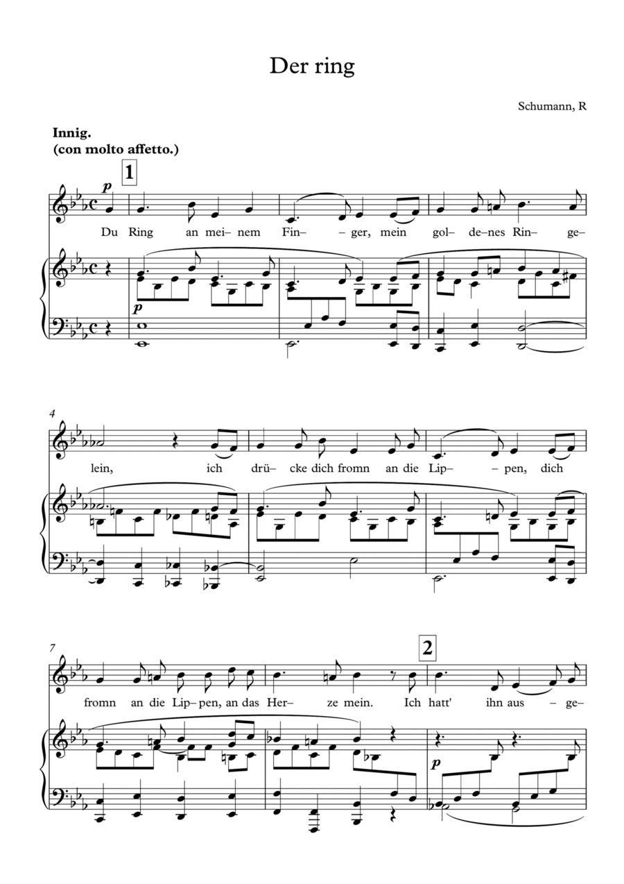 Der Ring(Frauenliebe und Leben. Op.42) Piano, Vocal, Guitar scores gallery preview page 1