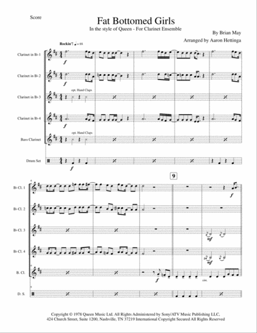 Fat Bottomed Girls Clarinet Quartet scores gallery preview page 3