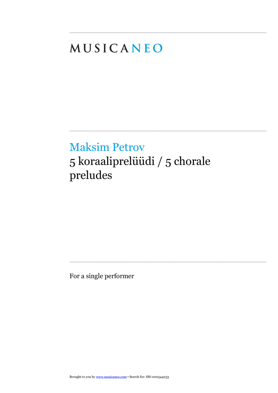 5 koraaliprelüüdi / 5 chorale preludes Organ Solo scores gallery preview page 1