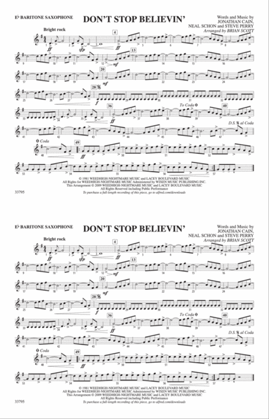 Don't Stop Believin': E-flat Baritone Saxophone Marching Band scores gallery preview page 1