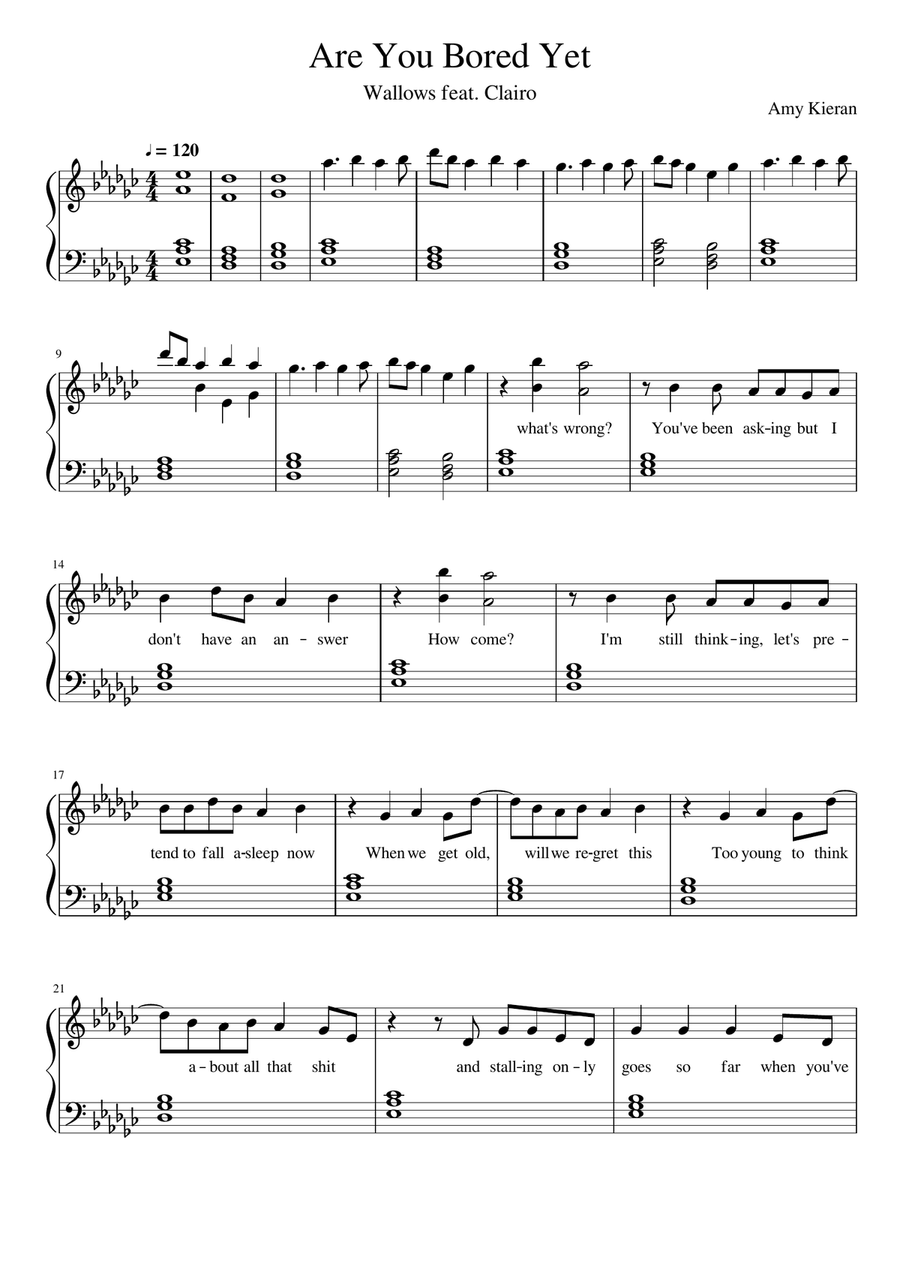 Are You Bored Yet? Piano Solo scores gallery preview page 1