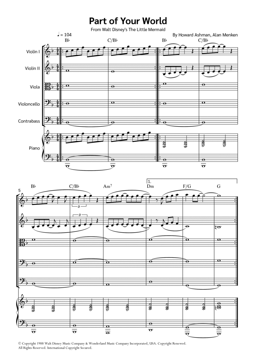 Part Of Your World (reprise) String Quintet scores gallery preview page 1