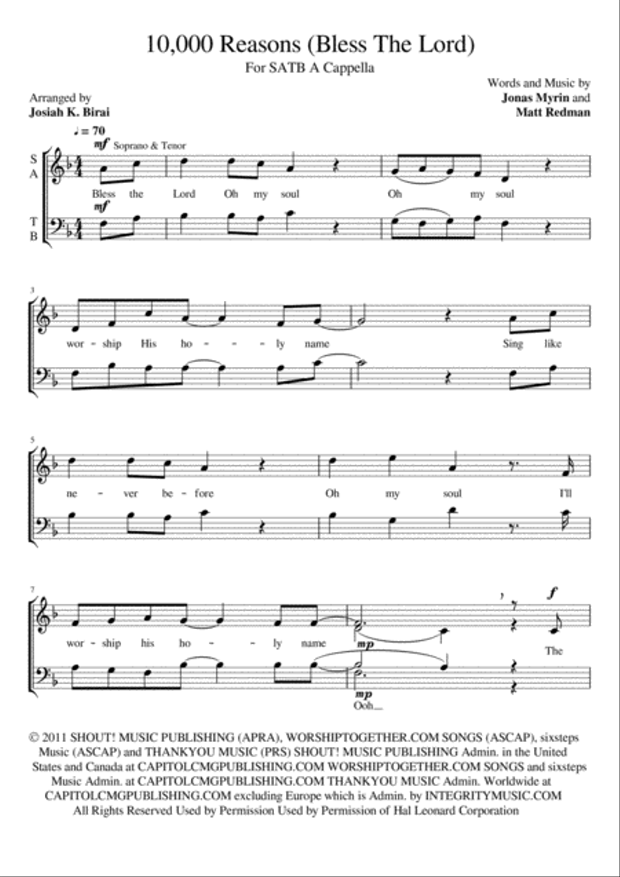 10,000 Reasons (Bless The Lord) 4-Part scores gallery preview page 1