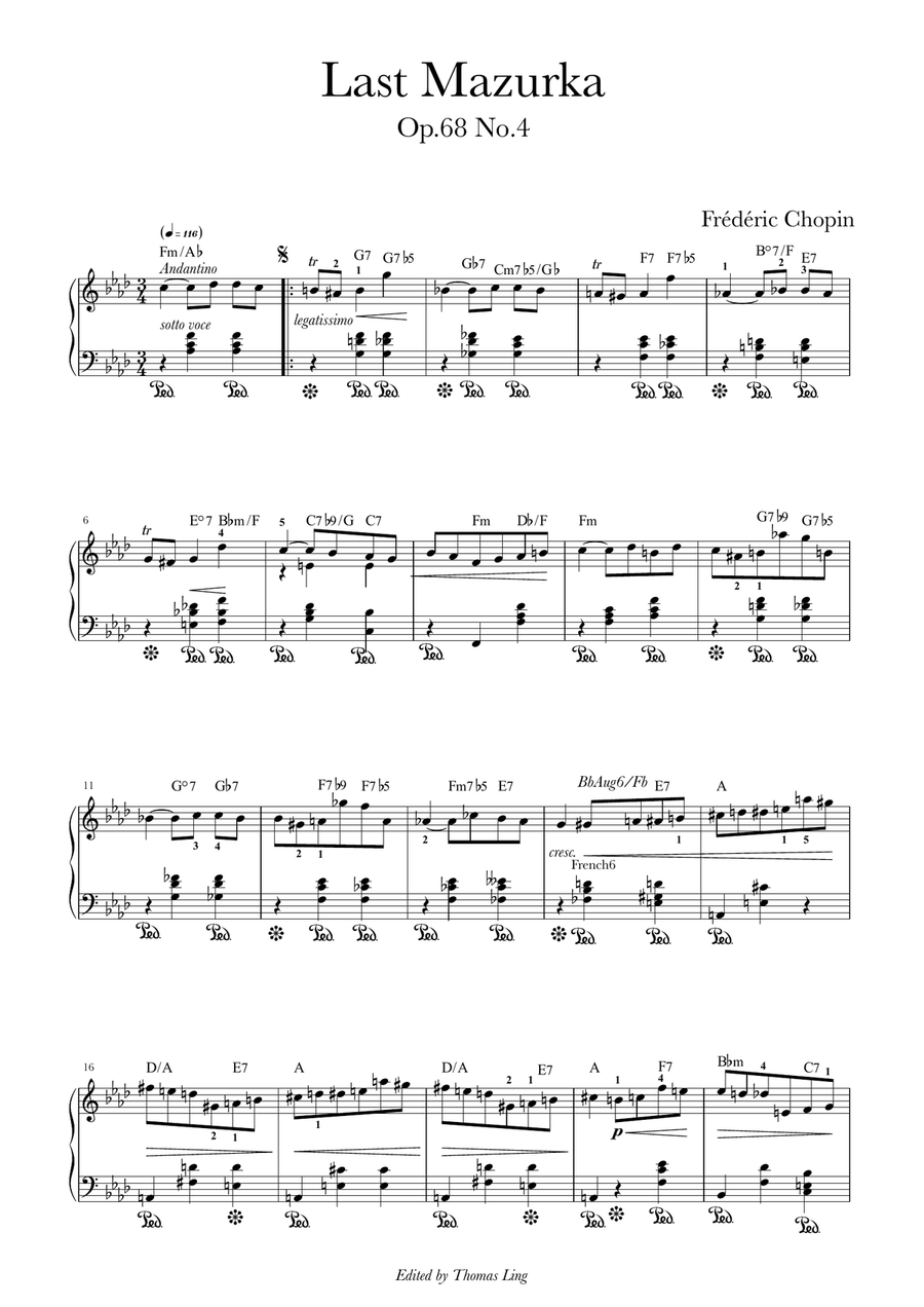 Chopin’s last composition: Mazurka in F minor op.68 No. 4 Piano Method scores gallery preview page 1