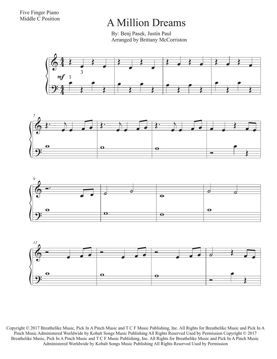 A Million Dreams Easy Piano scores gallery preview page 1