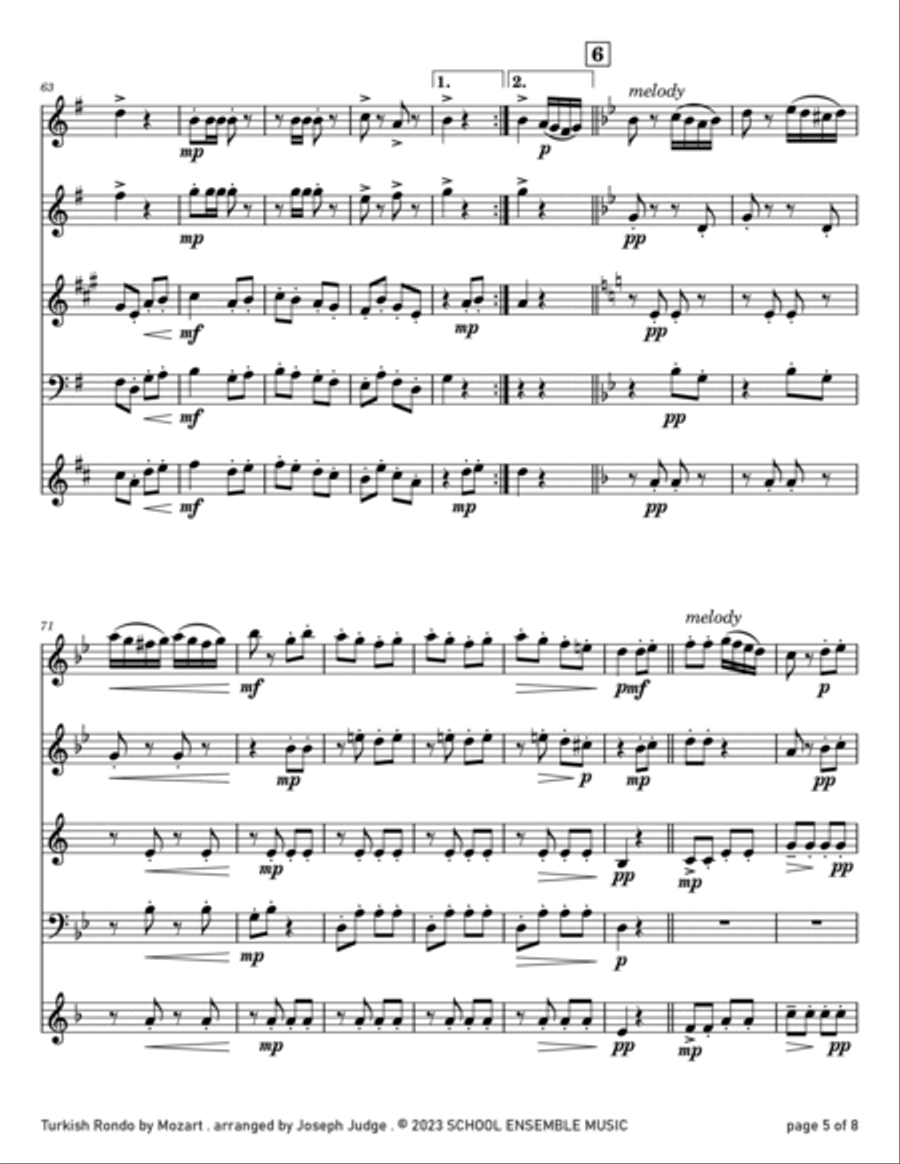 Turkish Rondo by Mozart for Woodwind Quartet in Schools Woodwind Quartet scores gallery preview page 5