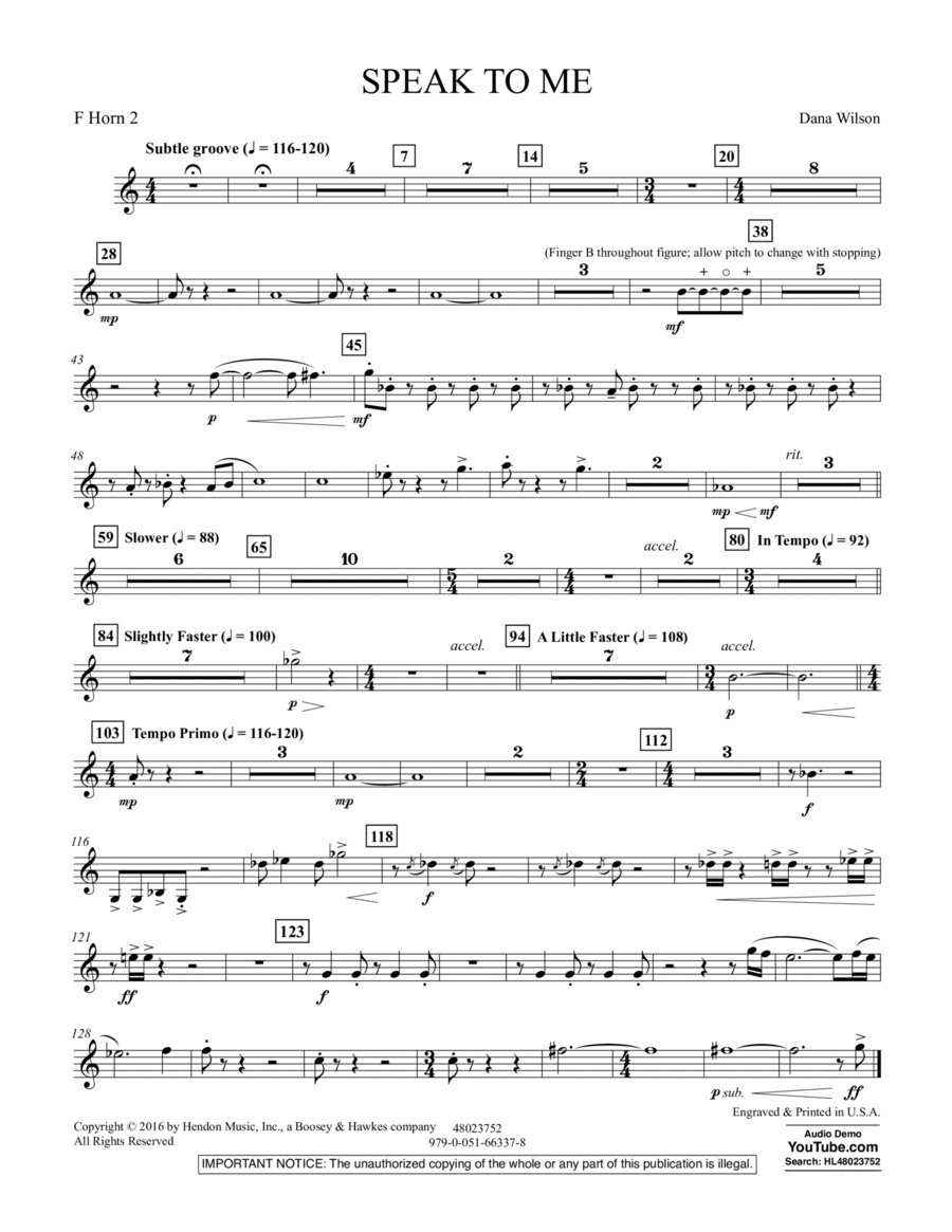 Speak to Me - F Horn 2 Horn scores gallery preview page 1