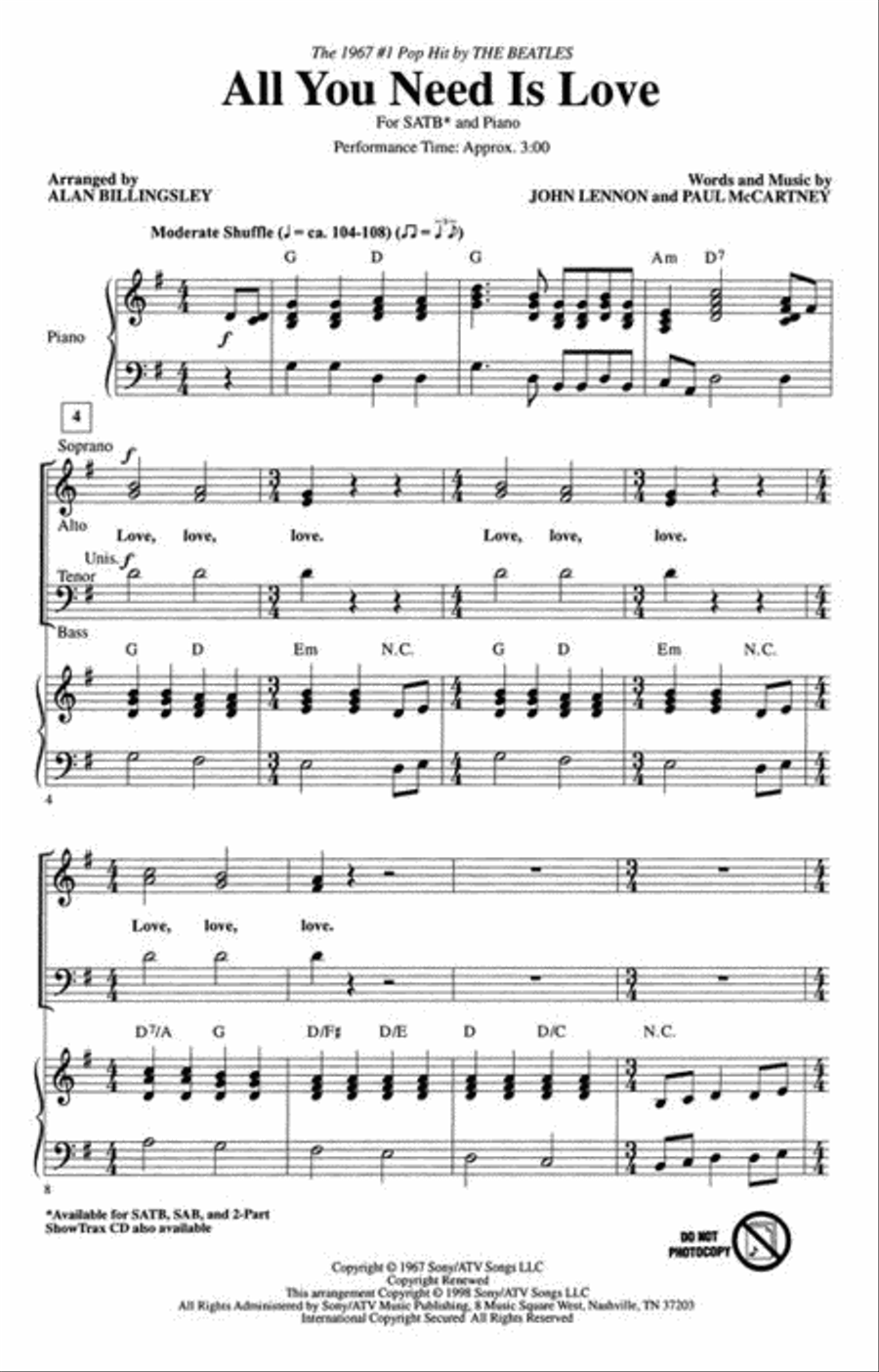 All You Need Is Love 4-Part scores gallery preview page 3