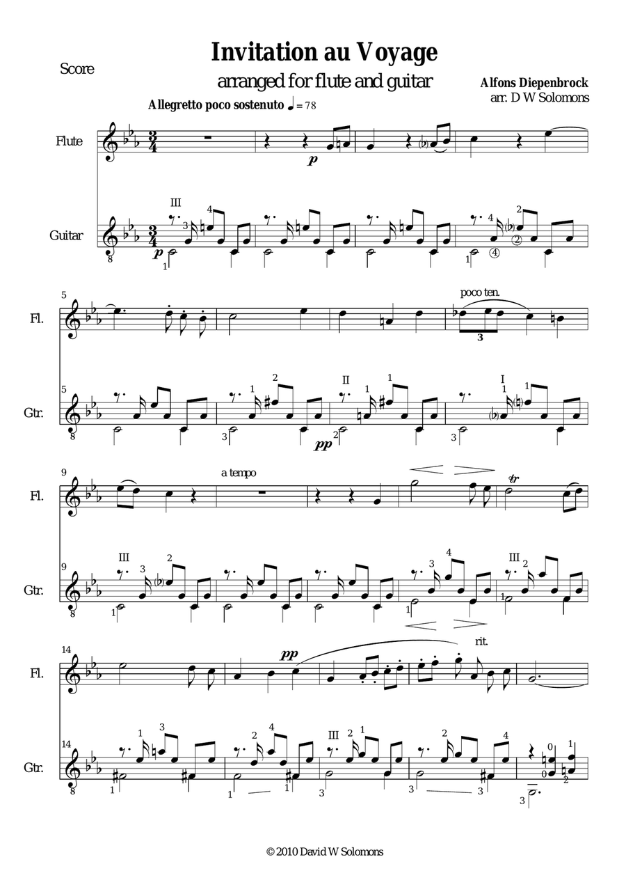 Invitation to the journey (Diepenbrock) for flute and guitar Flute scores gallery preview page 1