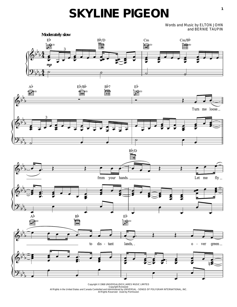 Skyline Pigeon Skyline Pigeon Piano, Vocal, Guitar scores gallery preview page 1