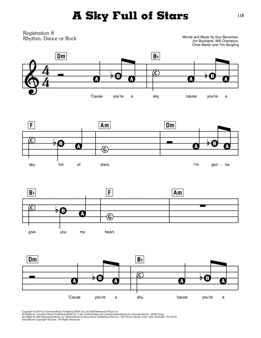 A Sky Full Of Stars A Sky Full Of Stars Electronic Keyboard scores gallery preview page 1