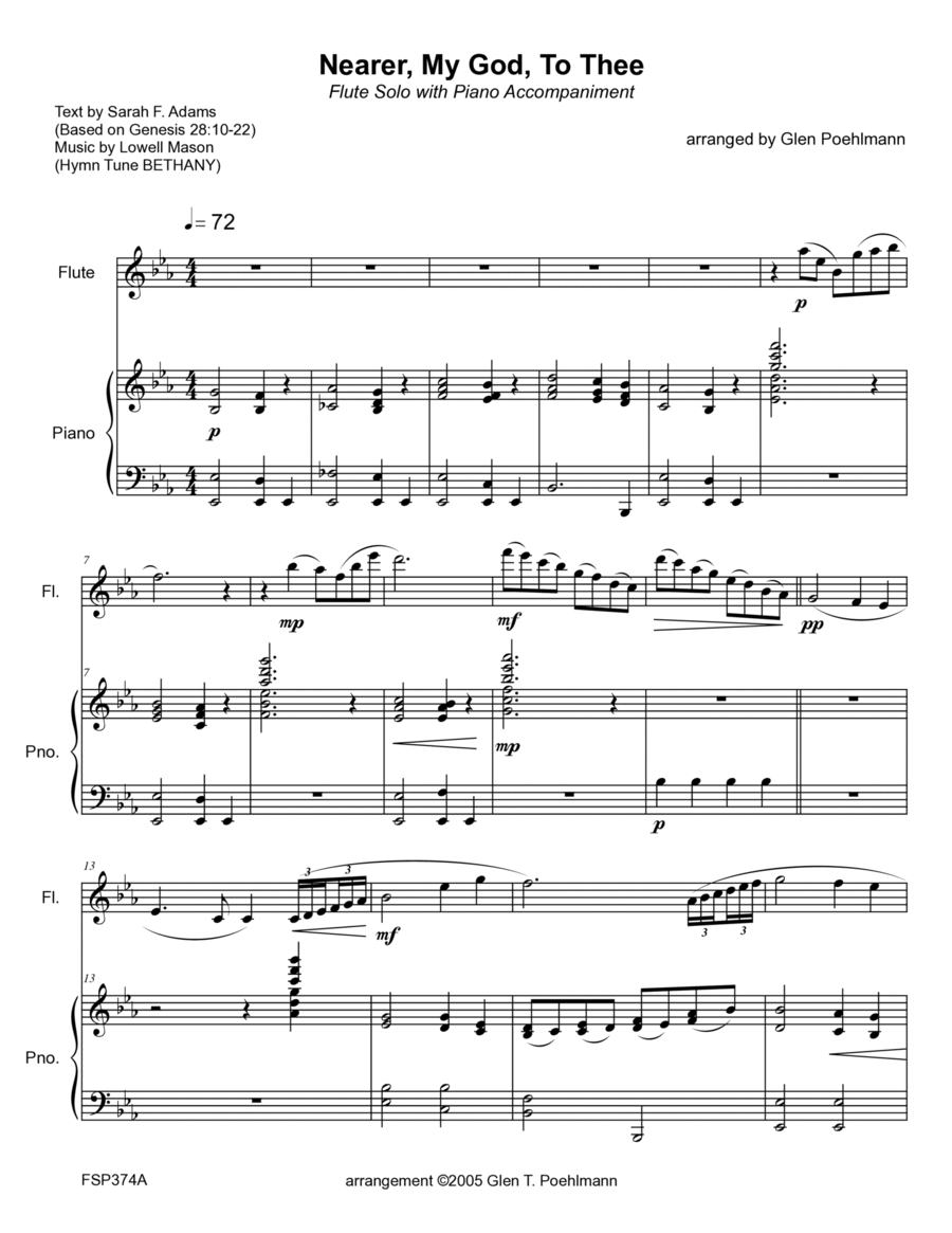 NEARER MY GOD TO THEE - FLUTE SOLO with Piano Accompaniment Flute Solo scores gallery preview page 1