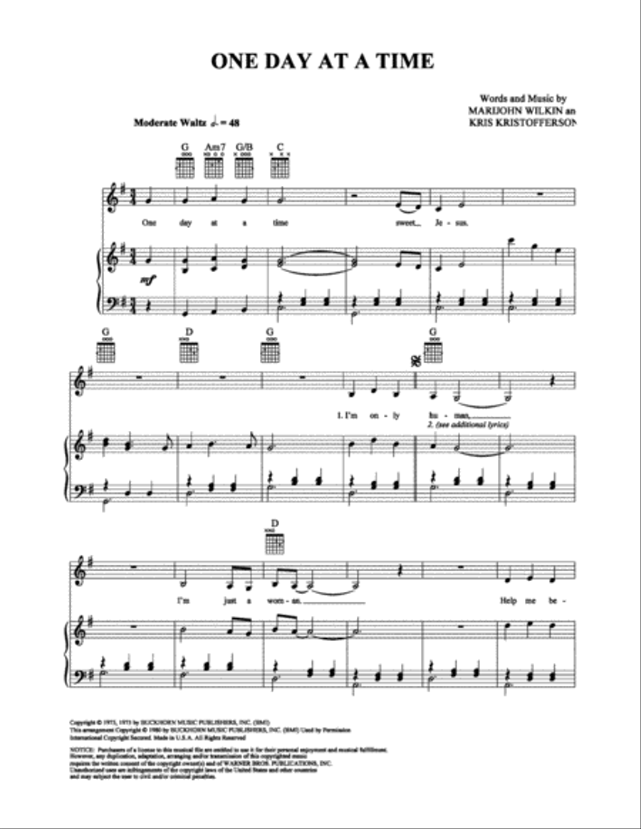 One Day at a Time Piano, Vocal, Guitar scores gallery preview page 1
