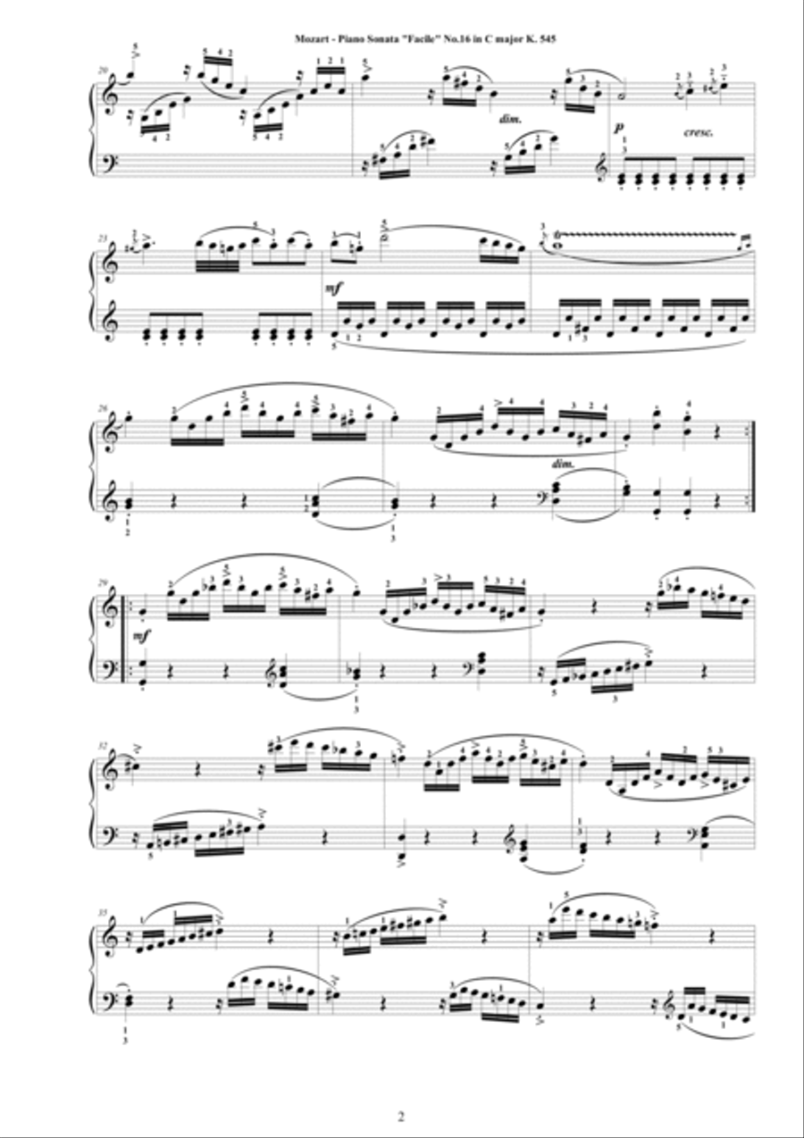 Mozart - Piano Sonata 'Facile' No.16 in C major K 545 - Complete score Easy Piano scores gallery preview page 2
