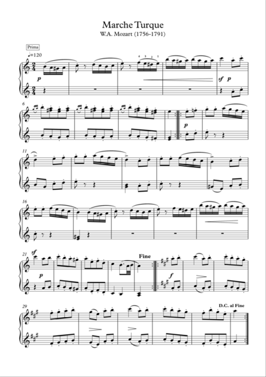 Marche Turque piano duet 4 hands 1 Piano, 4-Hands scores gallery preview page 1