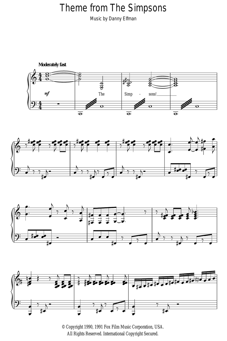 Theme From The Simpsons Piano Solo scores gallery preview page 1