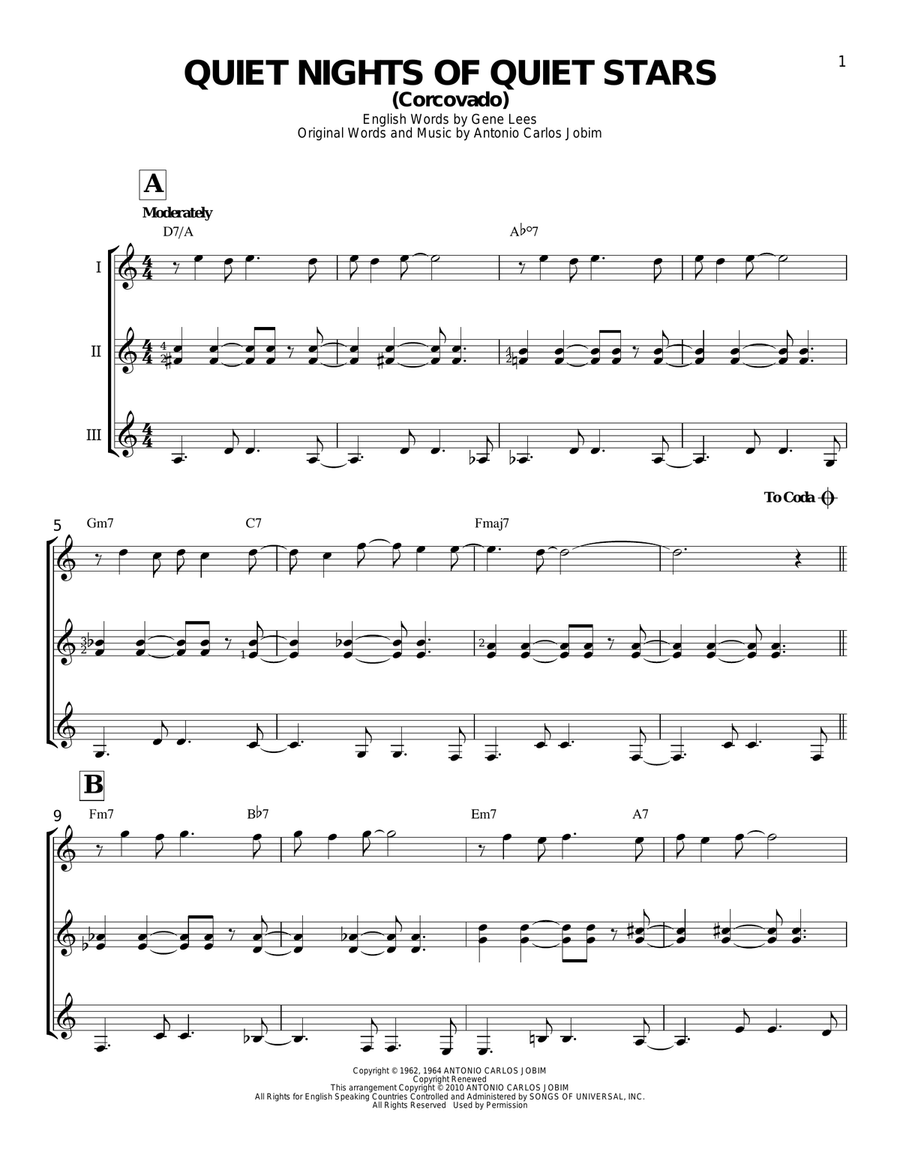 Quiet Nights Of Quiet Stars (Corcovado) Guitar Ensemble scores gallery preview page 1