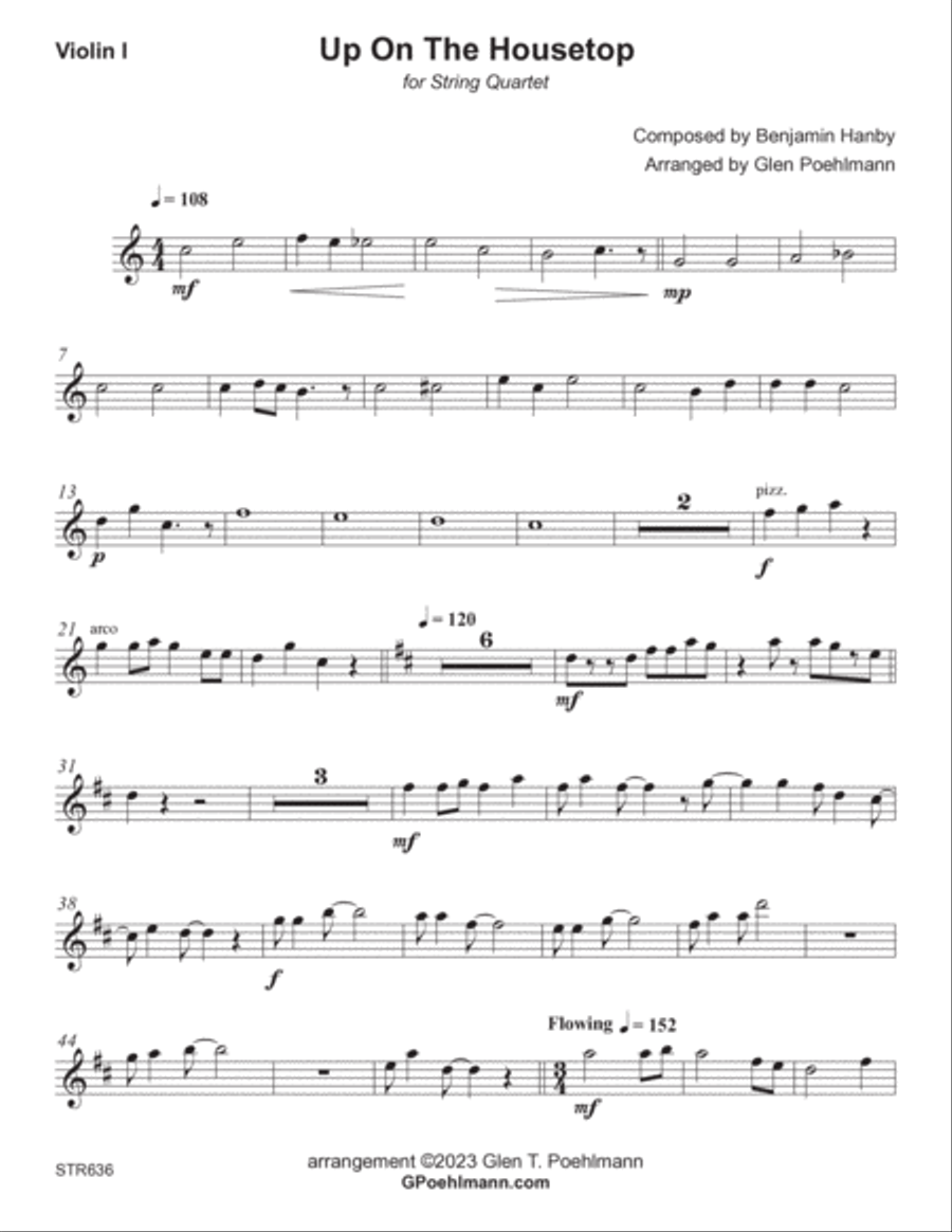 UP ON THE HOUSETOP - String Quartet (unaccompanied - Grade 3 String Quartet scores gallery preview page 6