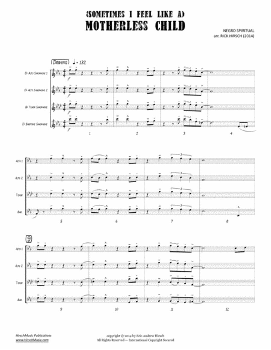 (Sometimes I Feel Like a) Motherless Child Woodwind Quartet scores gallery preview page 2