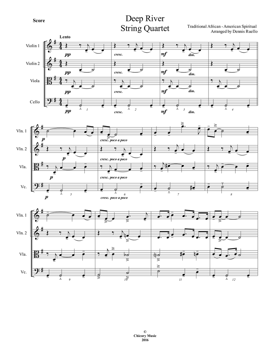 Deep River - String Quartet - Intermediate String Quartet scores gallery preview page 1