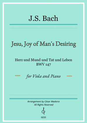 Jesu, Joy of Man's Desiring - Viola and Piano (Full Score and Parts)