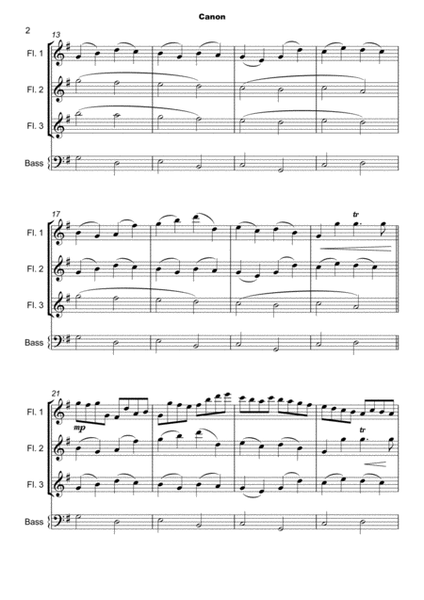Pachelbel's Canon in D, for Flute Trio and optional Bass