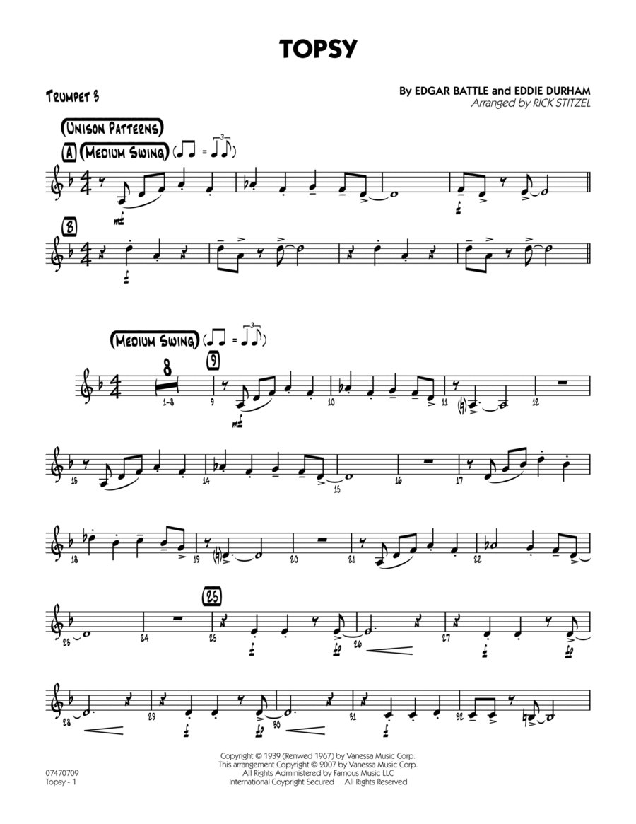Topsy - Trumpet 3 Jazz Ensemble scores gallery preview page 1