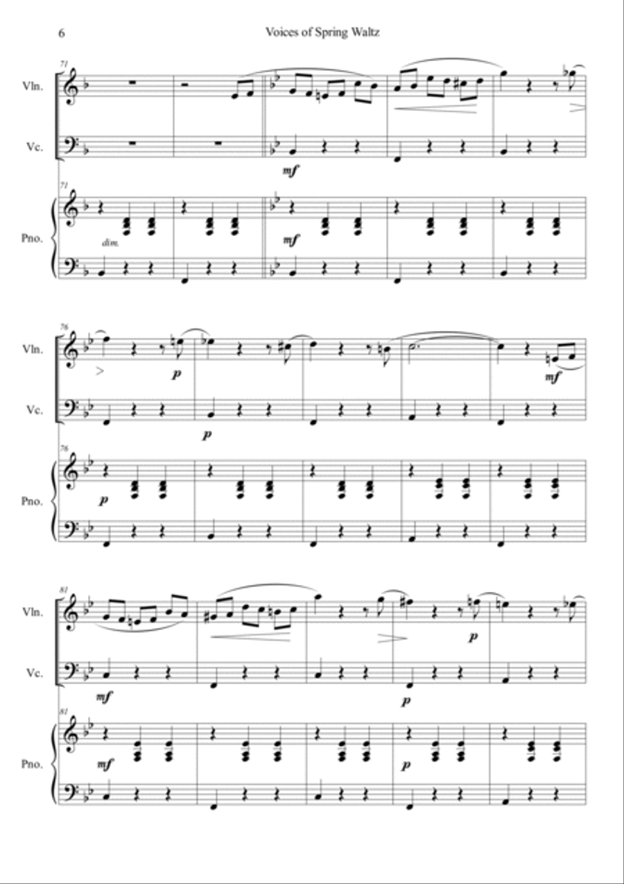 Voice of Spring Waltz Piano Trio scores gallery preview page 6