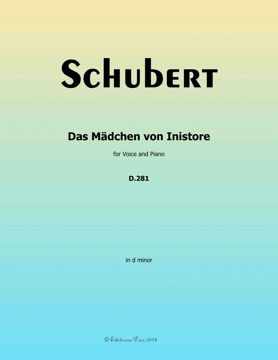 Das Madchen von Inistore, by Schubert, D.281, in d minor Voice scores gallery preview page 1