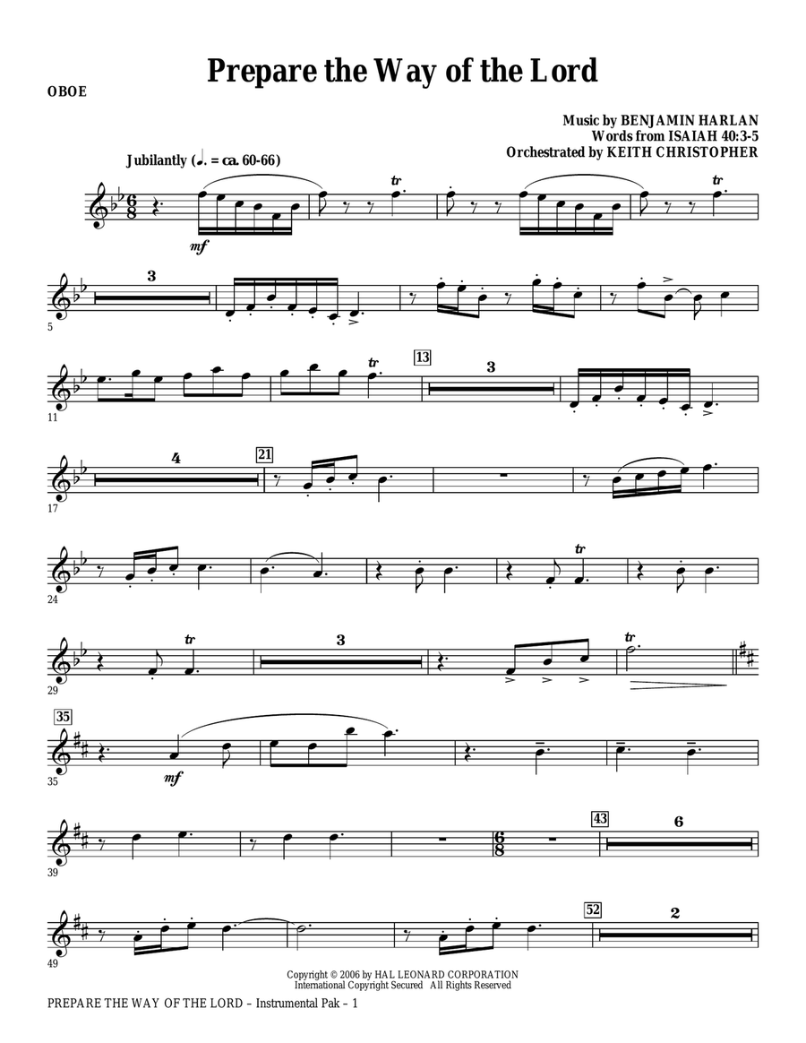 Prepare The Way Of The Lord - Oboe