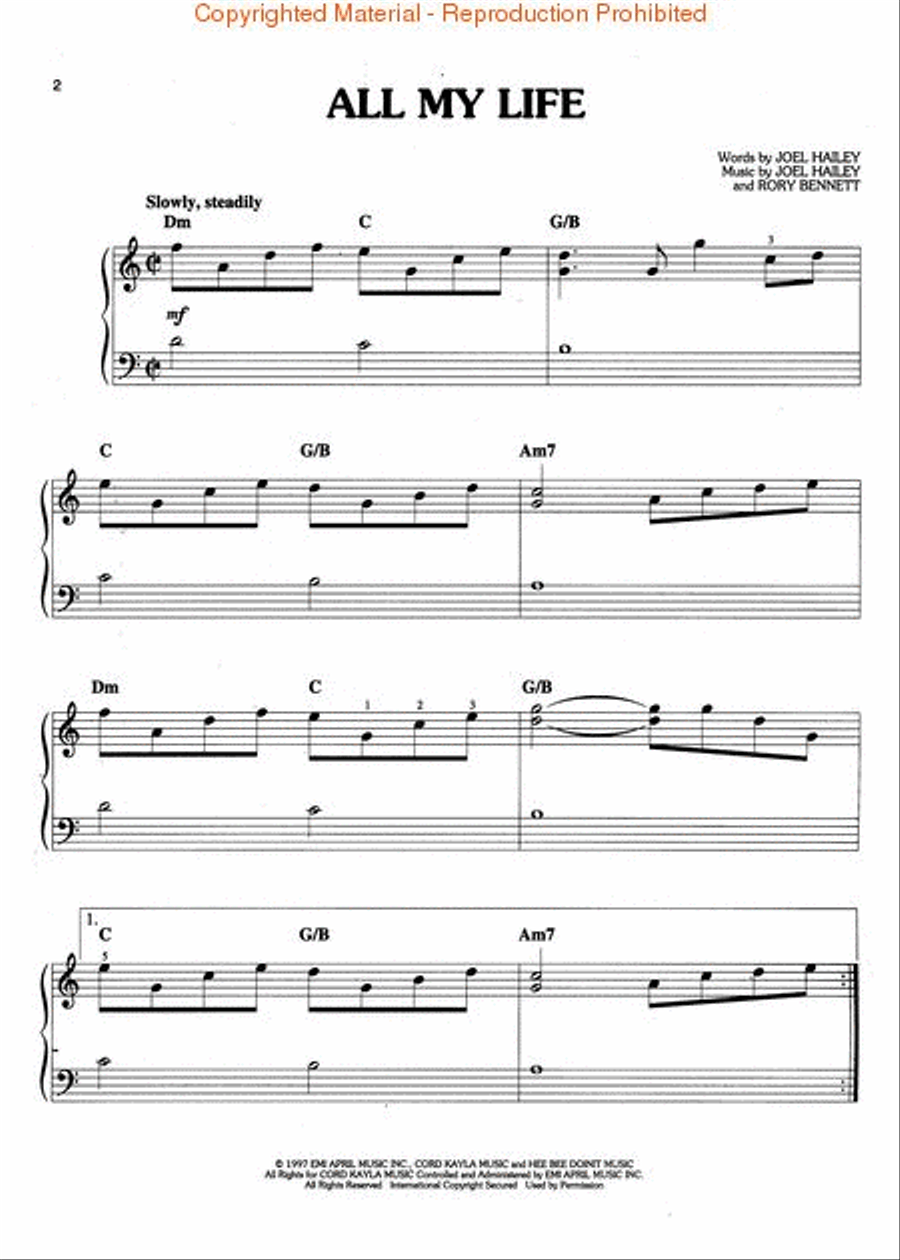 All My Life Easy Piano scores gallery preview page 2