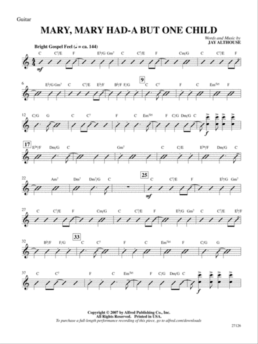 Mary, Mary Had-A But One Child: Guitar Guitar scores gallery preview page 1