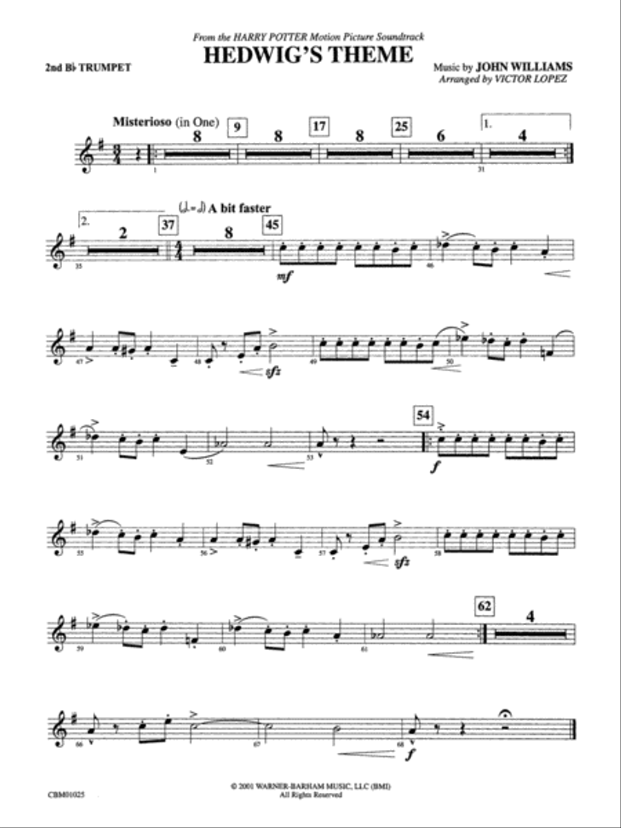 Hedwig's Theme (from Harry Potter): 2nd B-flat Trumpet Concert Band scores gallery preview page 1