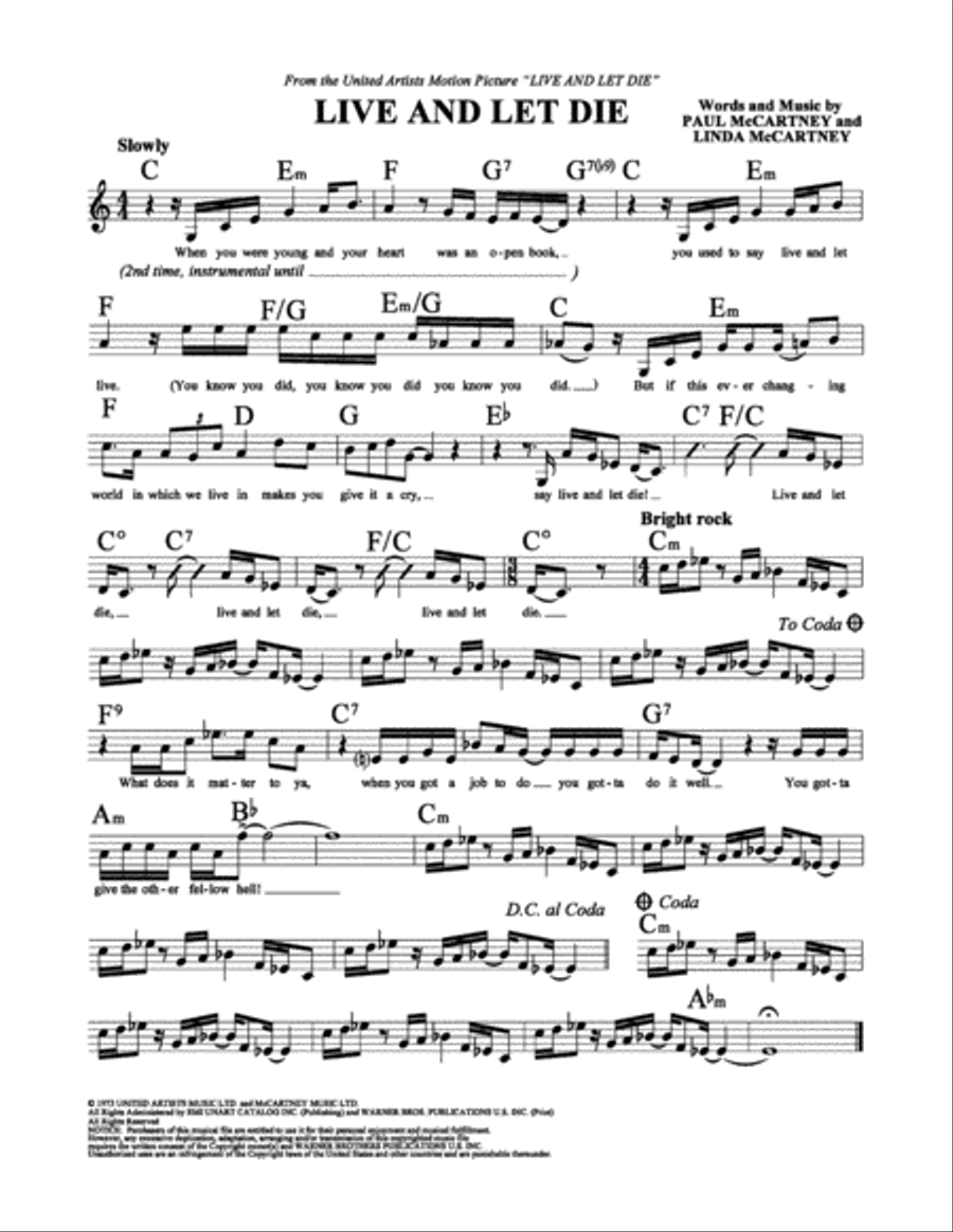 Live and Let Die Live and Let Die School and Community scores gallery preview page 1