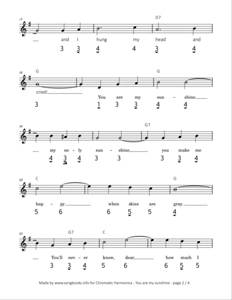 You Are My Sunshine Harmonica scores gallery preview page 2