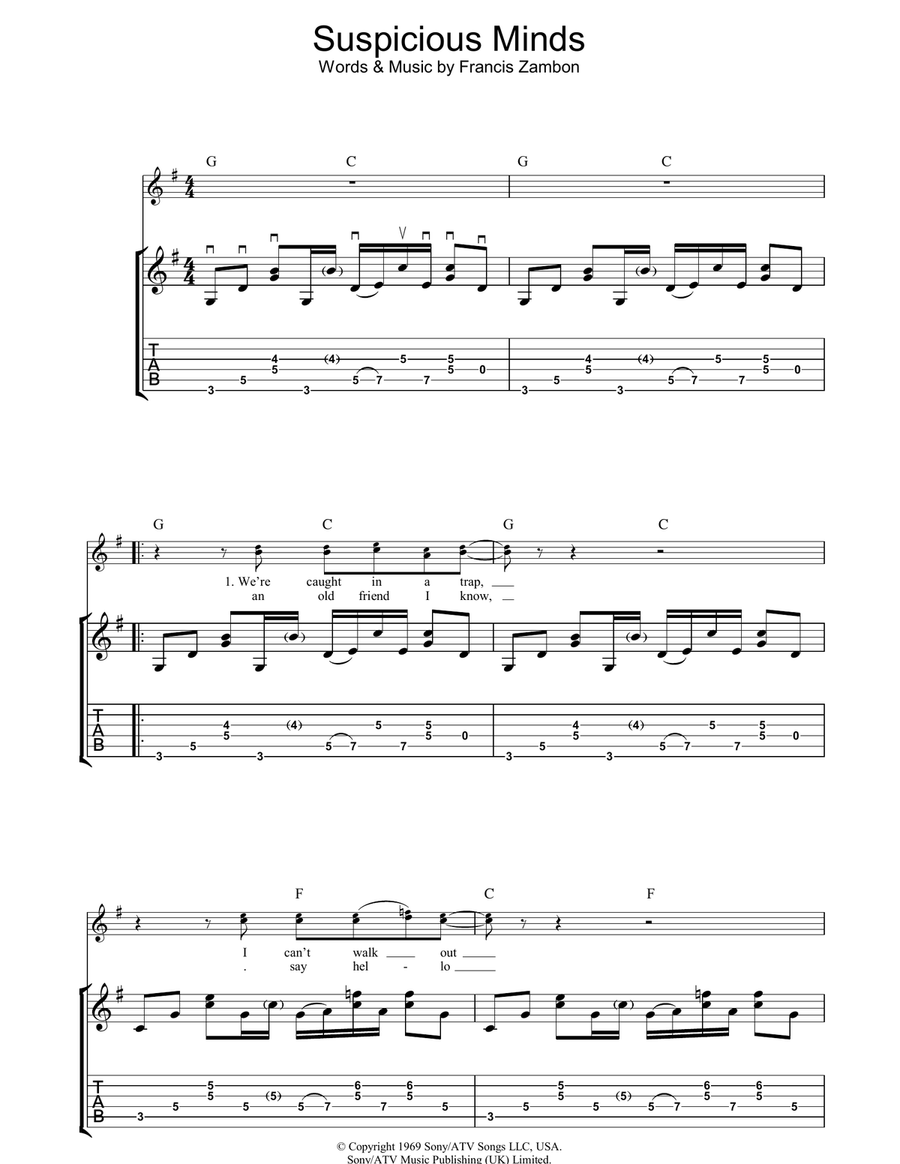 Suspicious Minds Acoustic Guitar scores gallery preview page 1